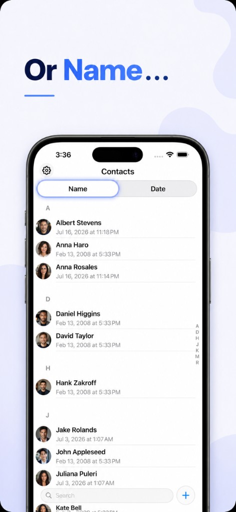 Super Contacts list sorted alphabetically by name